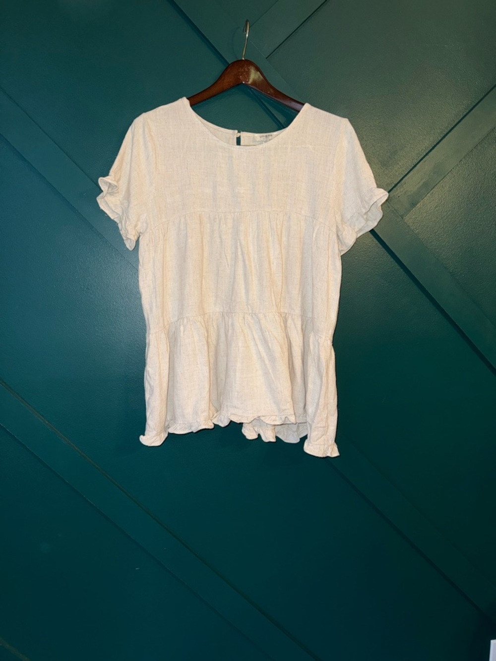 Umgee Cream Short-Sleeve Tiered Peplum Blouse Linen / Cotton - Picture 1 of 5